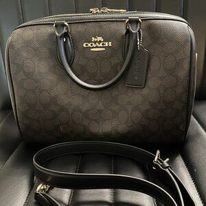 Rowan Large Satchel Bag In Walnut / Black Signature Canvas